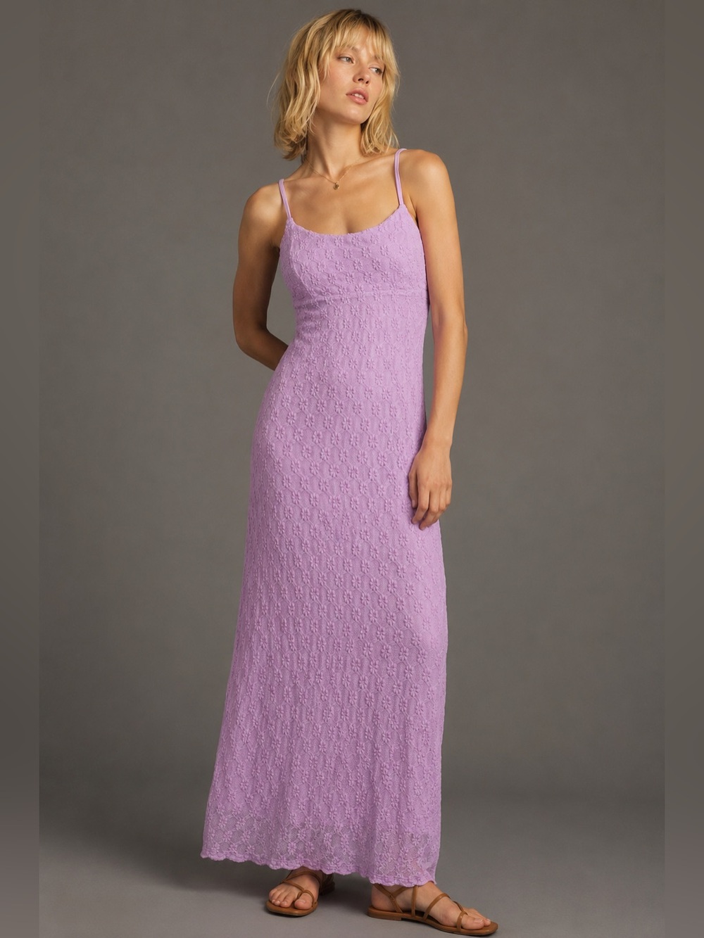 NWT B.RIGHT Lace Maxi Dress S Lavender Purple Floral Bodycon Spaghetti Strap